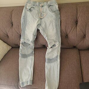 East Pointe Ripped Denim Mens Moto Jean Jogger Pants Distressed Size Small